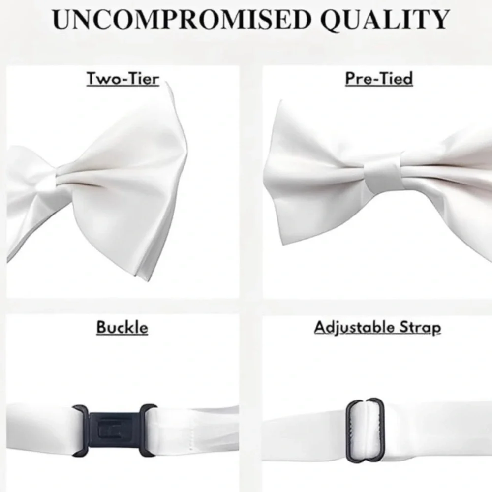 💞 New White Pre-tied Adjustable Bow Tie